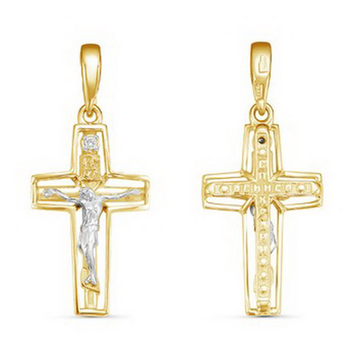 Кулон крест из жёлтого золота с бриллиантом (061245)