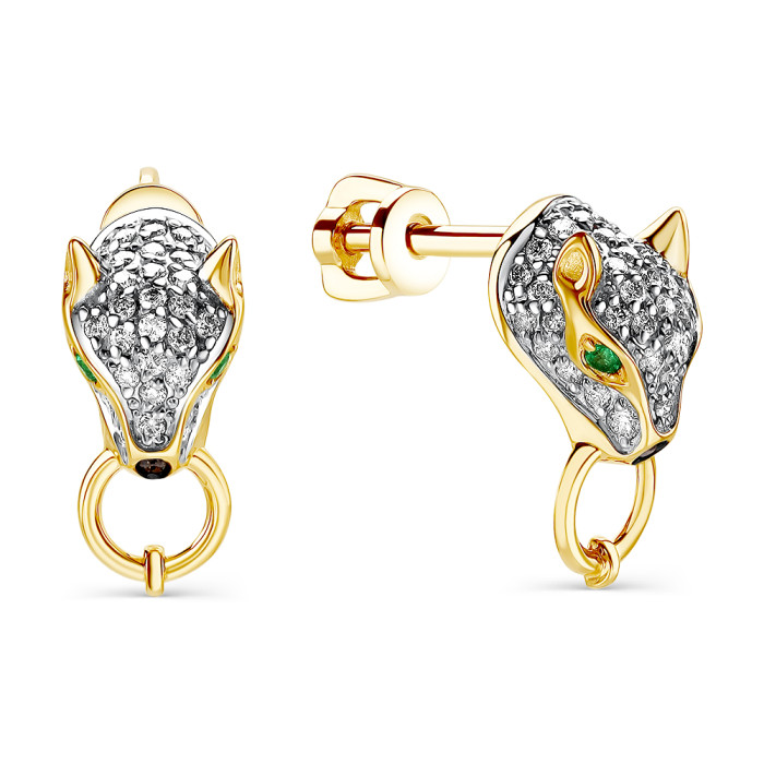 Серьги из жёлтого золота с бриллиантами и изумрудами (059888)