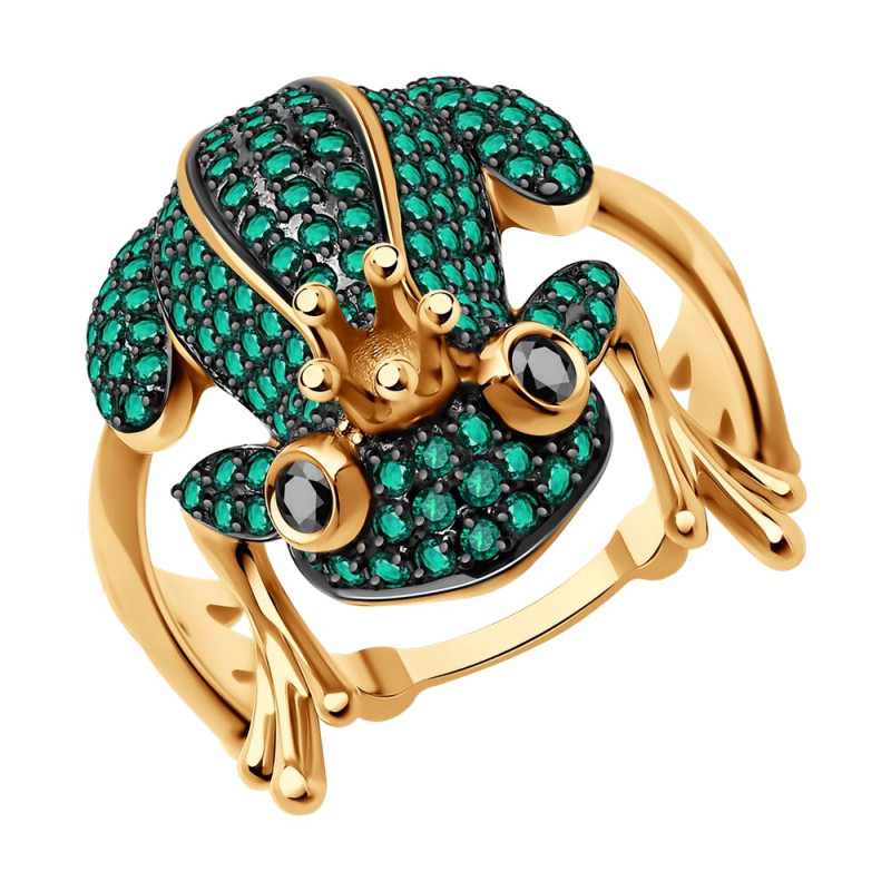 Кольцо из красного золота с бриллиантами и изумрудами (052803)