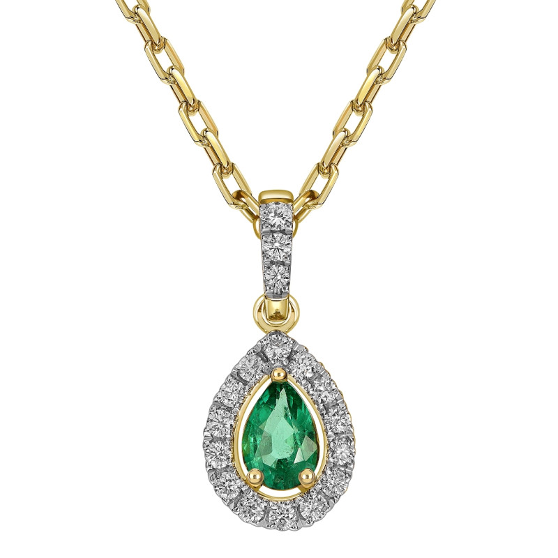 Колье из жёлтого золота с бриллиантами и изумрудом (061696)