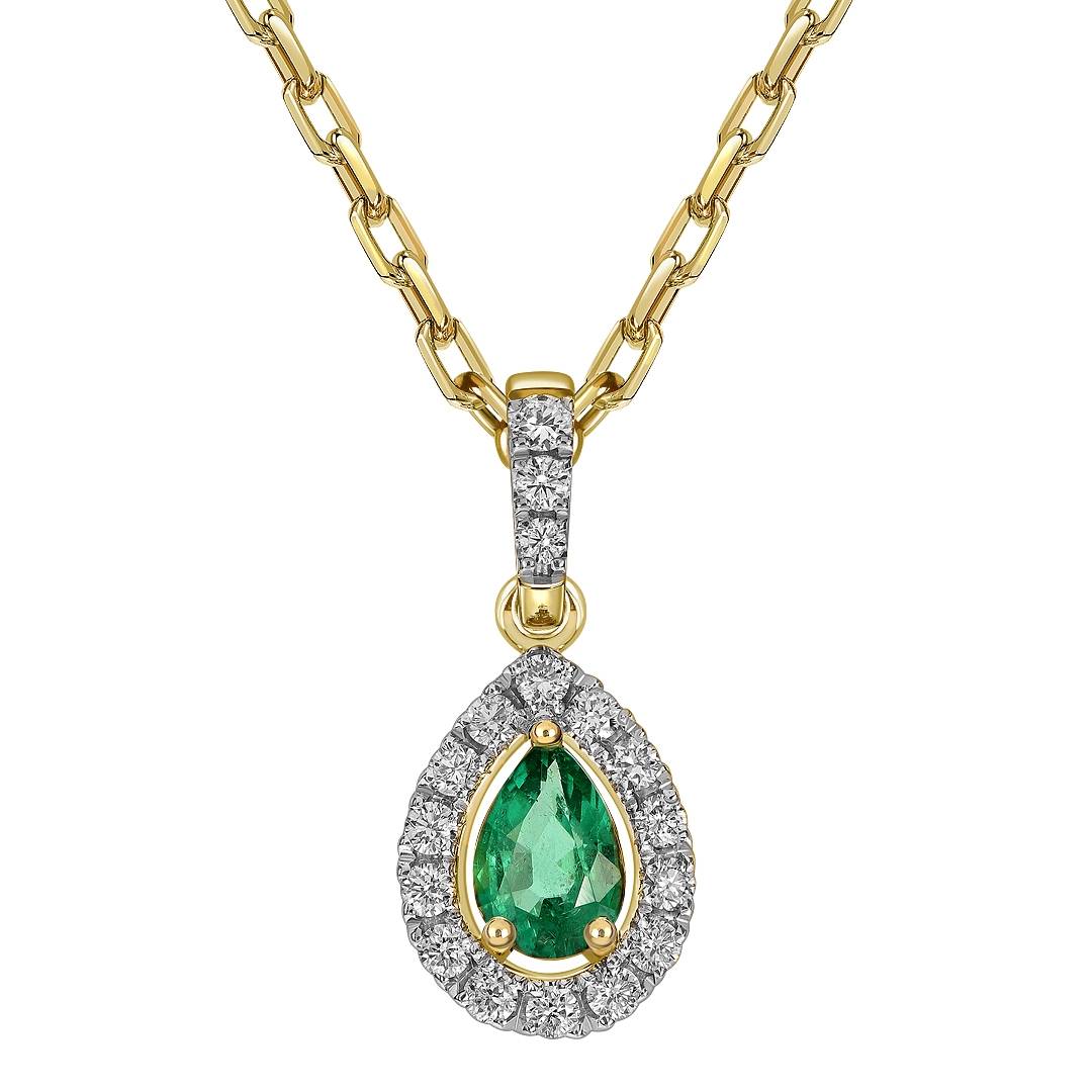 Колье из жёлтого золота с бриллиантами и изумрудом (061696)