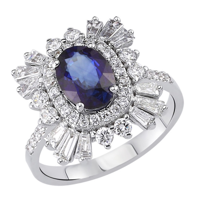 Кольцо из белого золота с бриллиантами и сапфиром (054591)