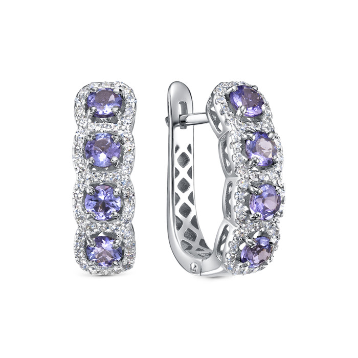 Серьги из белого золота с бриллиантами и танзанитами (058852)