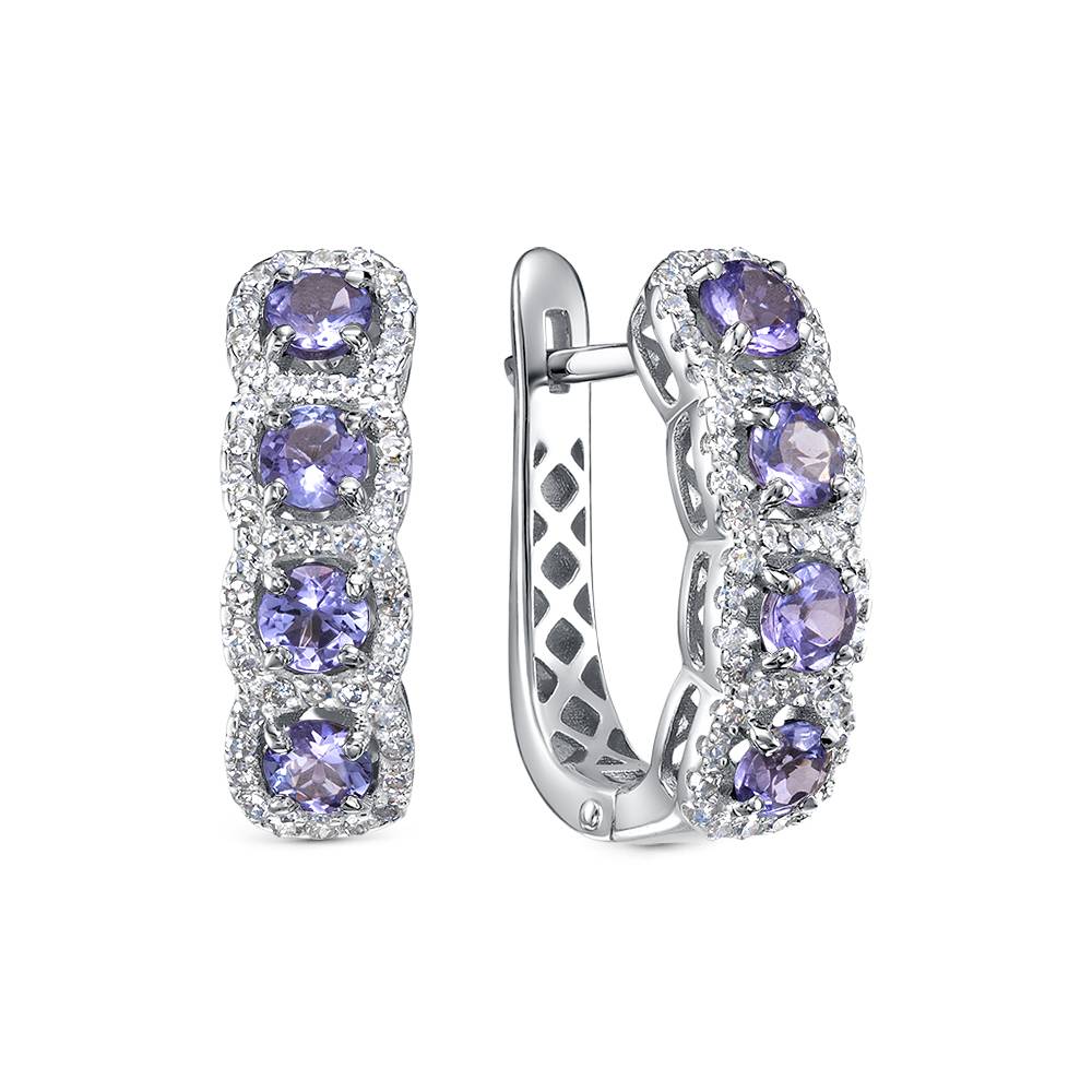 Серьги из белого золота с бриллиантами и танзанитами (058852)