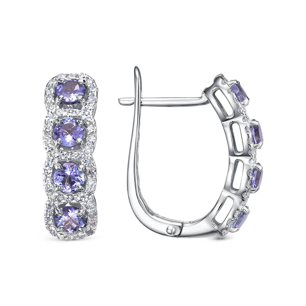 Серьги из белого золота с бриллиантами и танзанитами (058852)