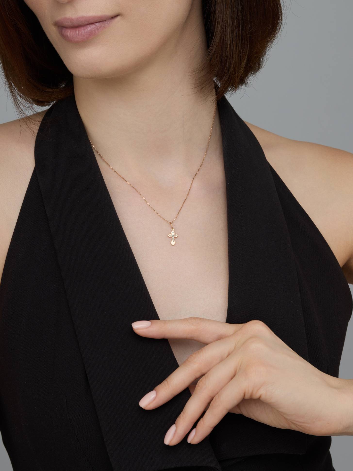 Подвеска крест из комбинированного золота с бриллиантом (031454)