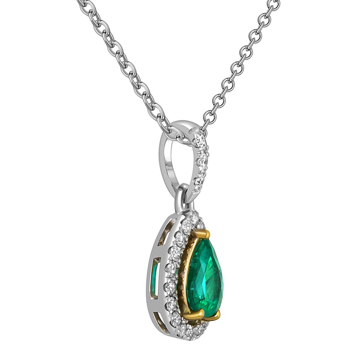 Кулон из белого золота с бриллиантами и изумрудом (052077)