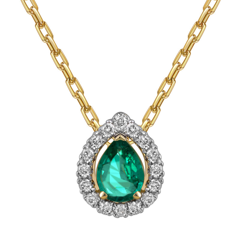 Колье из жёлтого золота с бриллиантами и изумрудом (061996)