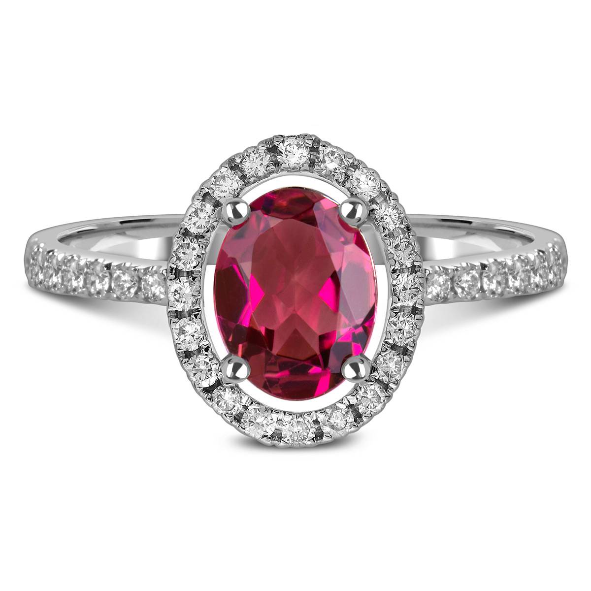 Кольцо из белого золота с бриллиантами и турмалином (061128)