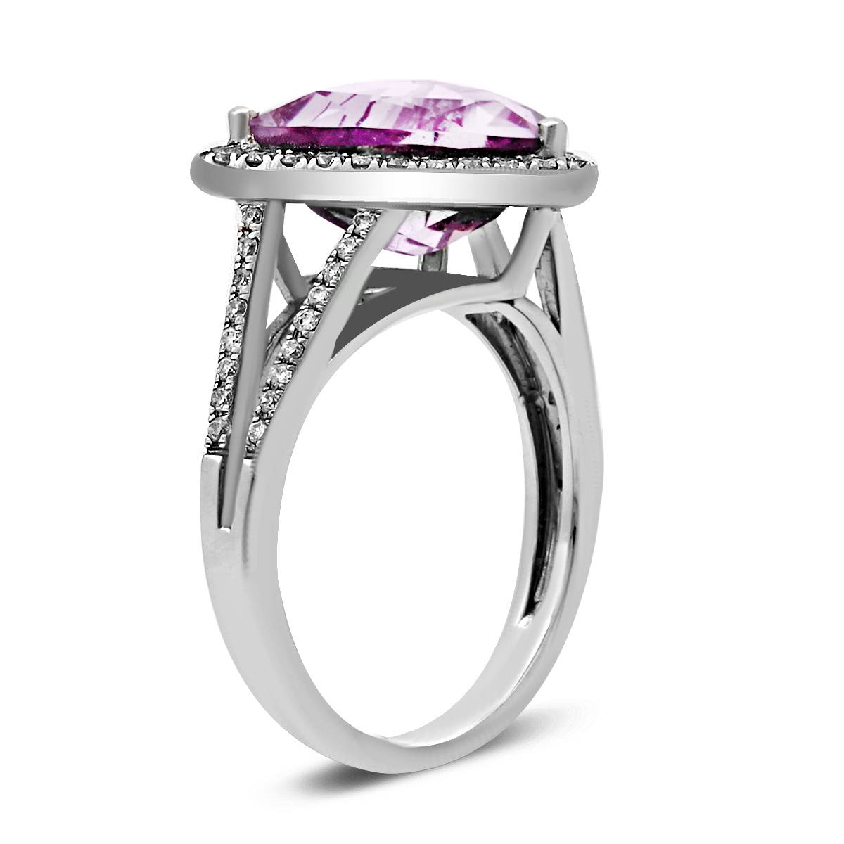 Кольцо из белого золота с бриллиантами и аметистом (021085)