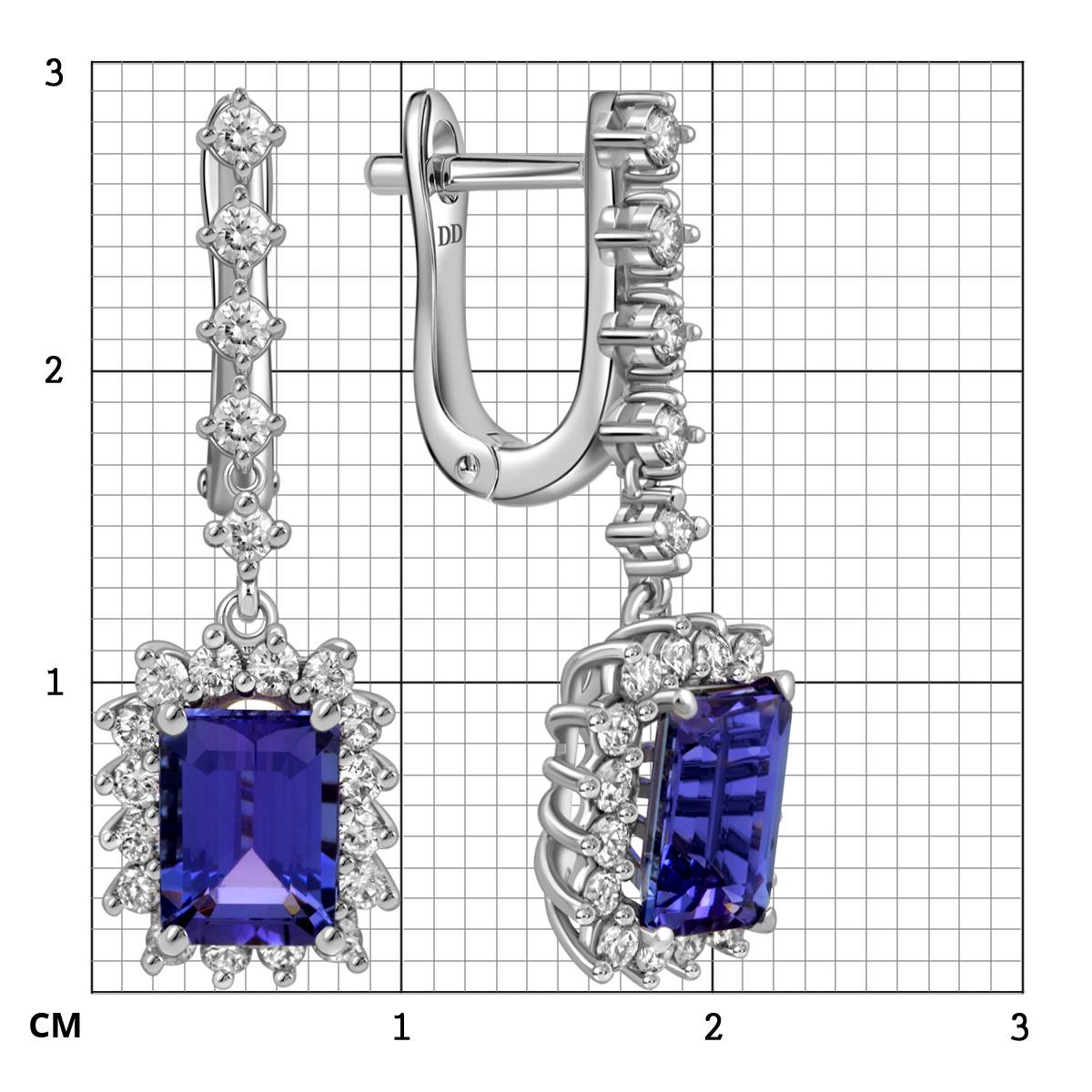 Серьги из белого золота с бриллиантами и танзанитами (061659)