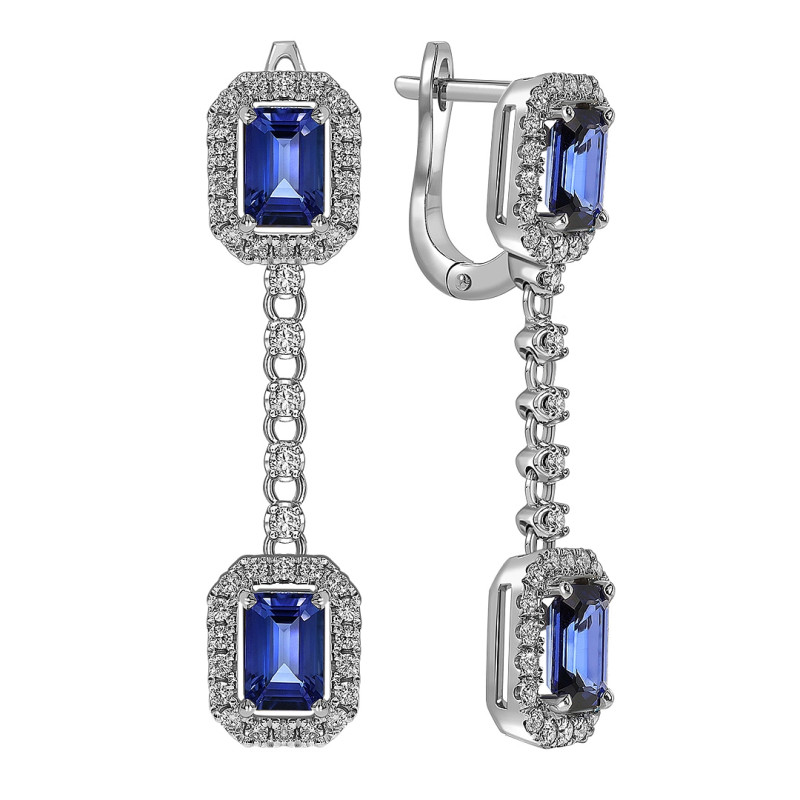 Серьги из белого золота с бриллиантами и сапфирами (061655)