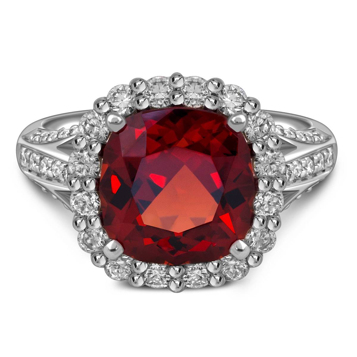 Кольцо из белого золота с бриллиантами и гранатом (058464)