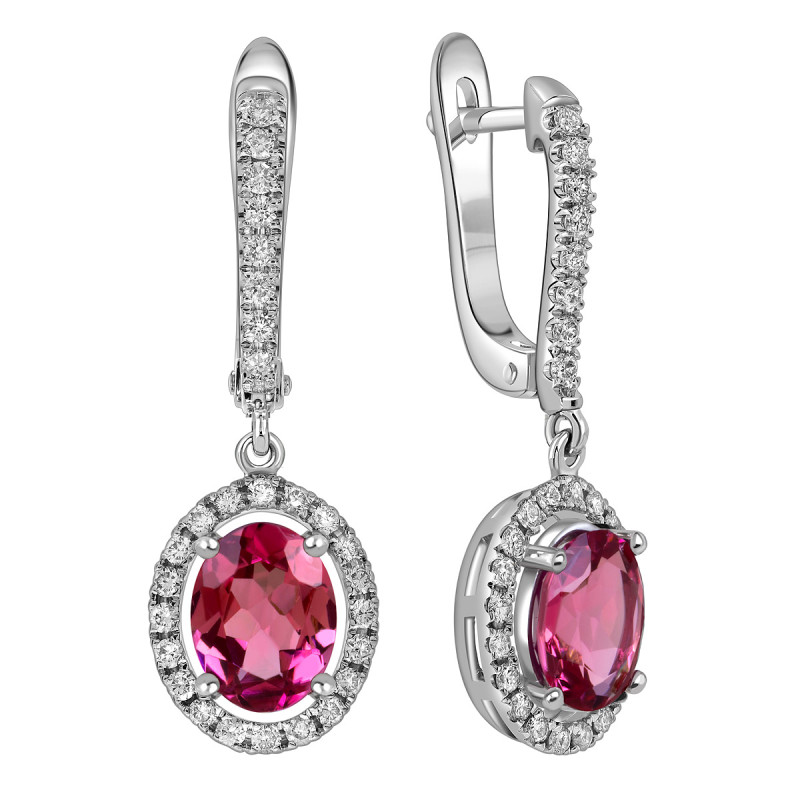 Серьги из белого золота с бриллиантами и турмалинами (061130)