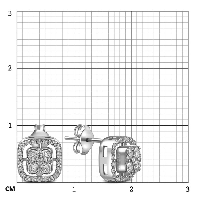 Серьги пусеты из белого золота с бриллиантами (050692)