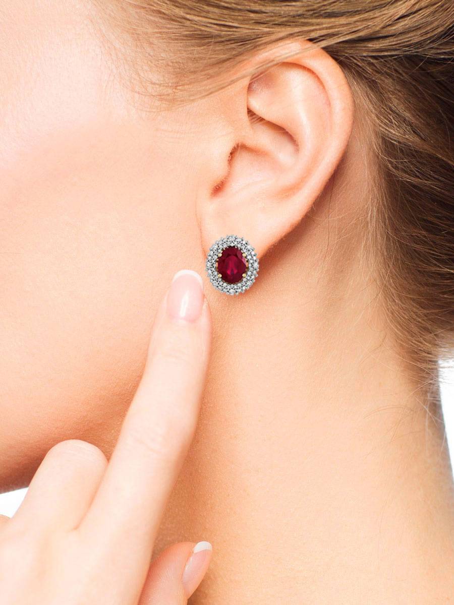 Серьги из жёлтого золота с бриллиантами и рубинами (045669)