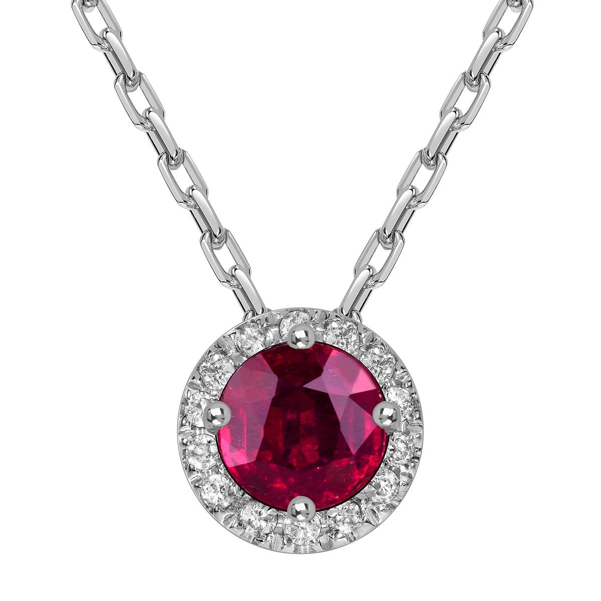 Колье из белого золота с бриллиантами и рубином (060854)