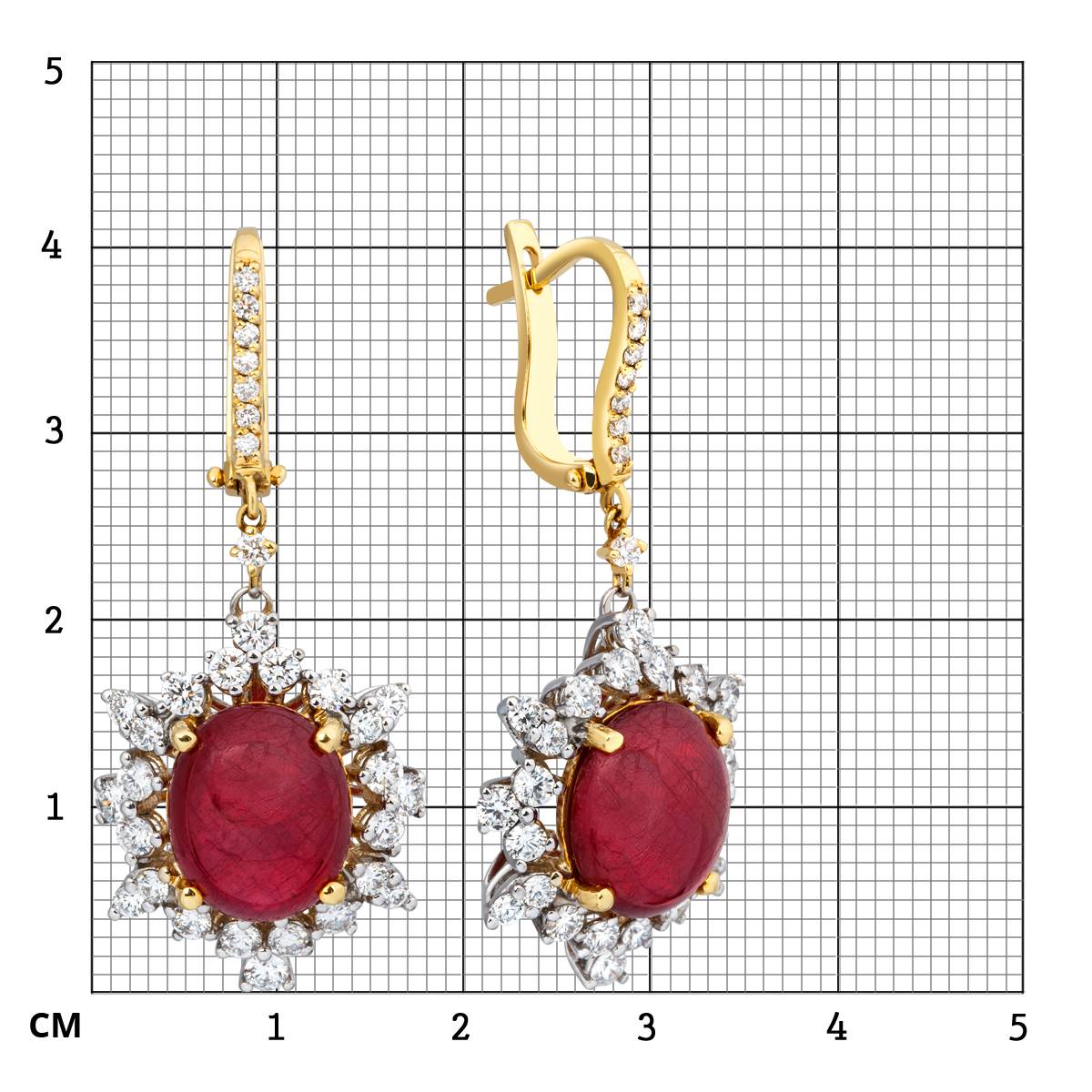 Серьги из желтого золота с бриллиантами и рубинами (009622)