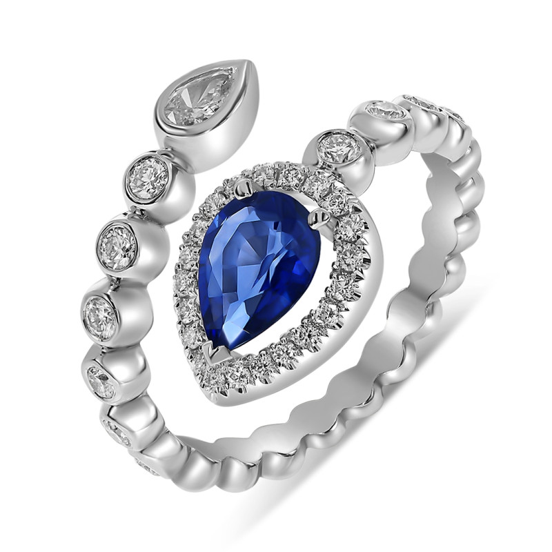 Кольцо из белого золота с бриллиантами и сапфиром (060546)