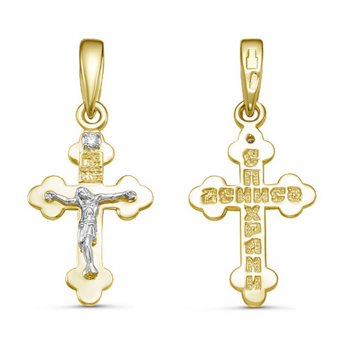 Кулон крест из жёлтого золота с бриллиантом (051165)