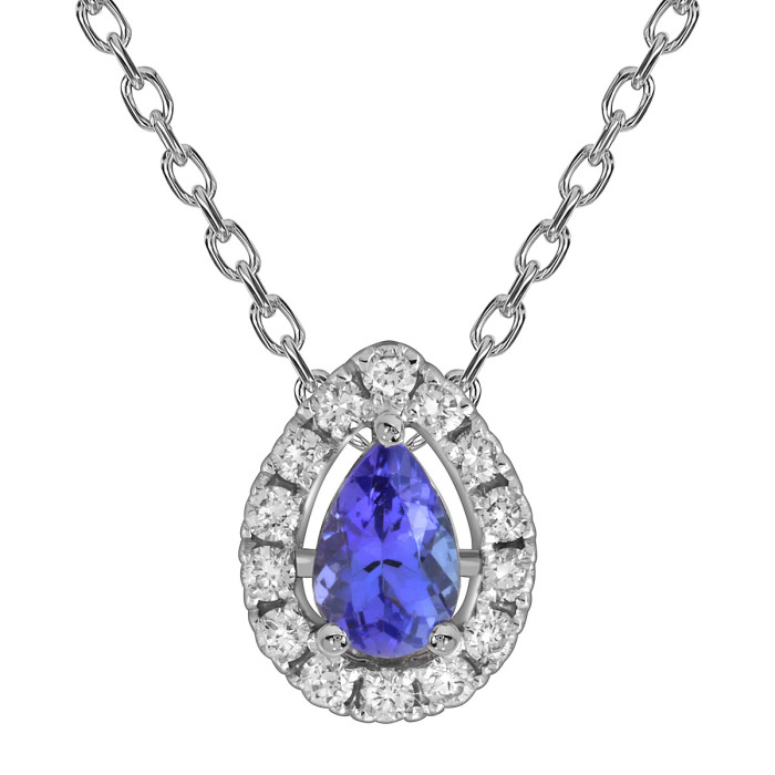 Колье из белого золота с бриллиантами и танзанитом (054490)