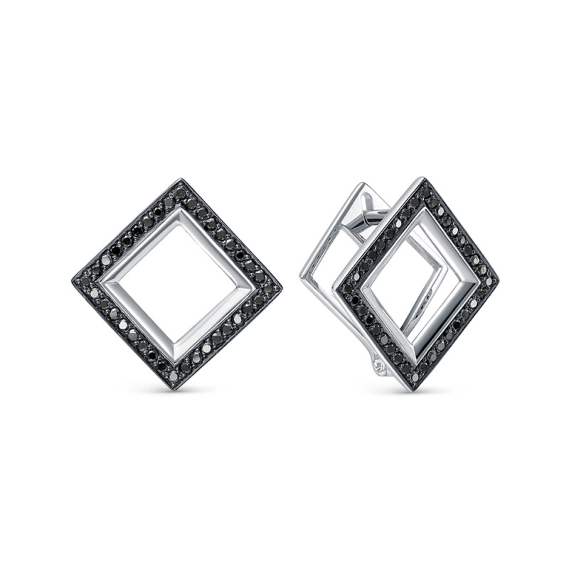 Серьги из белого золота с чёрными бриллиантами (059560)