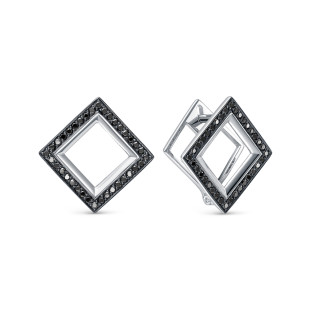 Серьги из белого золота с чёрными бриллиантами (059560)