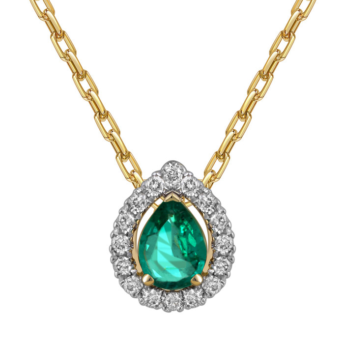 Колье из жёлтого золота с бриллиантами и изумрудом (061996)