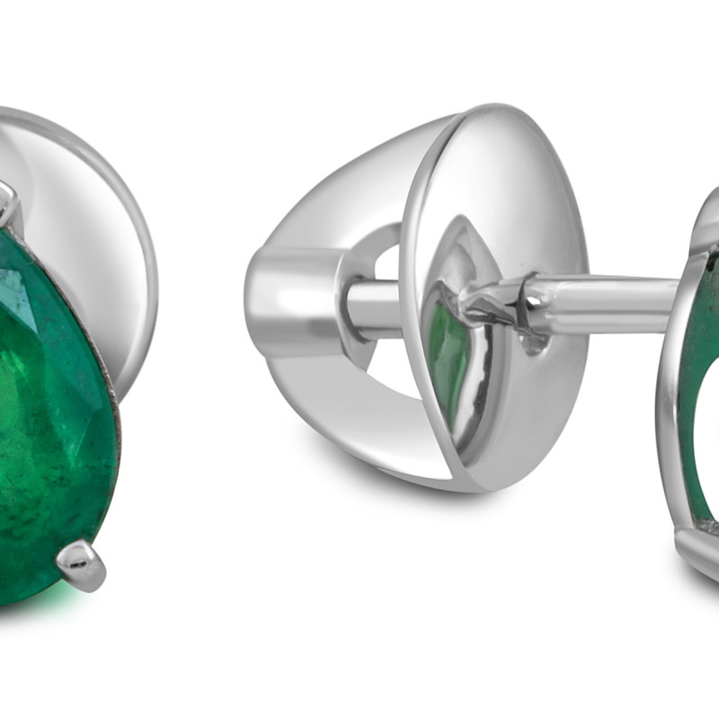 Серьги пусеты из платины с изумрудами (054376)