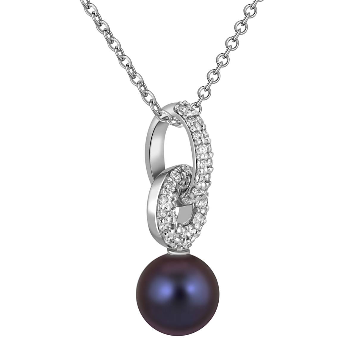 Кулон из белого золота с бриллиантами и  чёрной жемчужиной (049380)